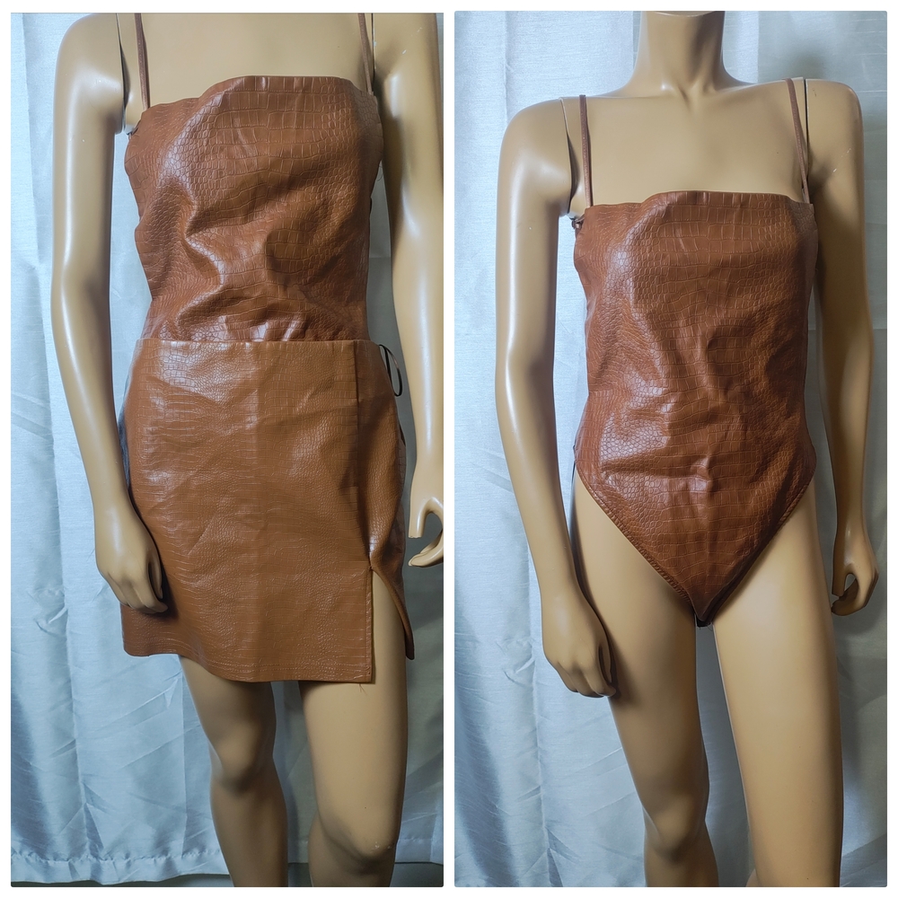 Fashion Nova Tan Faux Leather Accent